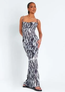 Hannah Zebra Print Satin Lace Up Back Maxi Dress -LA Dress Sales Store me6885 29 03 2022 f2tpc jpg
