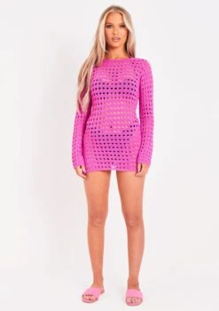 Valerie Pink Low Back Crochet Beach Dress Cover Up -LA Dress Sales Store me6929p 30 06 2022 4enwk jpg