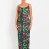 Marty Black Abstract Printed Mesh Cowl Neck Maxi Dress