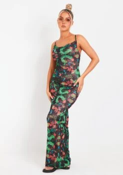 Marty Black Abstract Printed Mesh Cowl Neck Maxi Dress -LA Dress Sales Store me6975 13 05 2022 jn3dp jpg