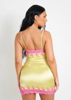 Dionne Lime Lace Detail Satin Dress With Slit -LA Dress Sales Store me6986 19 05 2022 qjusf jpg