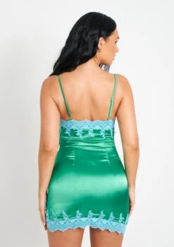 Dionne Green Lace Detail Satin Dress With Slit -LA Dress Sales Store me6986g 19 05 2022 yfk5e jpg