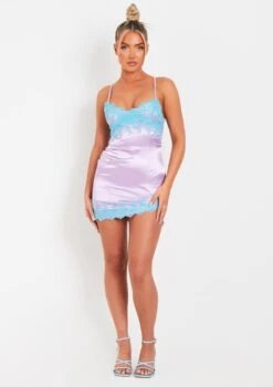 Dionne Lilac Lace Detail Satin Dress With Slit -LA Dress Sales Store me6986l 13 05 2022 8j9oq jpg