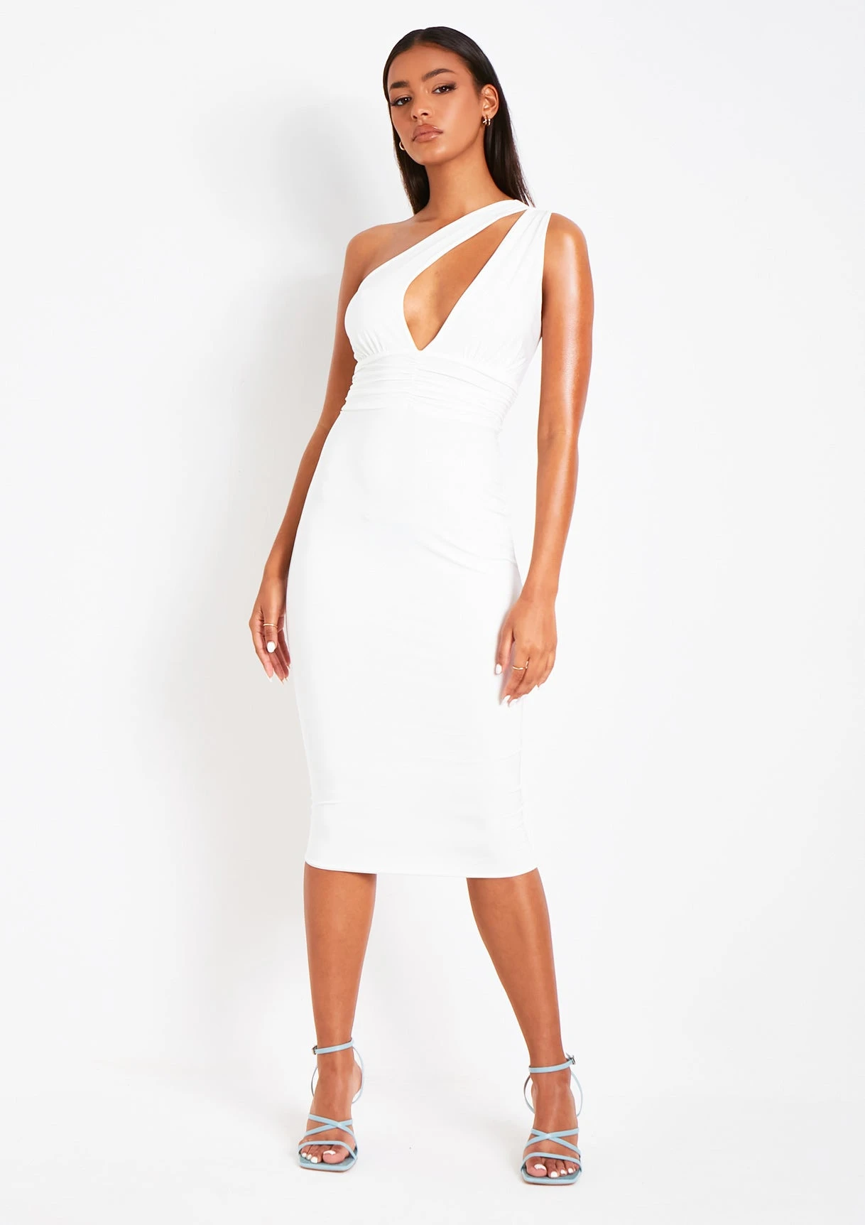 Kimia Cream One Shoulder Keyhole Midi Dress 3 Kimia Cream One Shoulder Keyhole Midi Dress