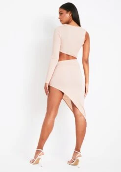 Aubrielle Baby Pink One Shoulder Glitter Slinky Cut Out Midi Dress -LA Dress Sales Store me7014 16 06 2022 ht5da jpg