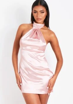 Larissa Pink High Neck Backless Satin Mini Dress -LA Dress Sales Store me7020 16 06 2022 hufii jpg