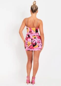 Fatima Pink Abstract Printed Ruched Chain Strap Mini Dress 7 Fatima Pink Abstract Printed Ruched Chain Strap Mini Dress -LA Dress Sales Store me7022 16 05 2022 gv8ow jpg