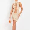 Naya Beige Cut Out Laddered Mini Dress