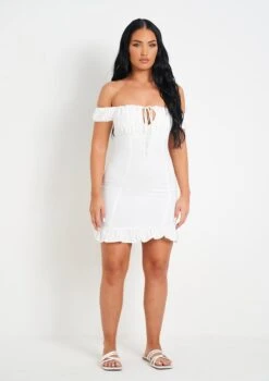 Khalani White Woven Frill Hem Mini Dress -LA Dress Sales Store me7060 19 05 2022 gdxf2 jpg