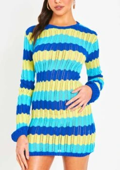Harleigh Blue Multi Crochet Knit Backless Mini Dress -LA Dress Sales Store me7073 15 06 2022 pp6ig jpg