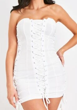 Bella White Bandeau Mini Dress With Lace Up Detail -LA Dress Sales Store me7080 31 05 2022 ovzmy jpg a5859cce d82f 4779 b2c2 452f7735c606