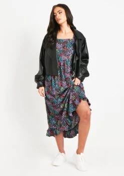 Fiona Black Floral Multi Printed Midi Dress -LA Dress Sales Store me7163 27 05 2022 gklx7 jpg