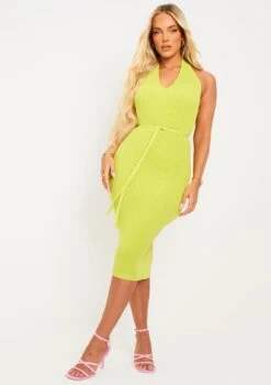 Melody Lime Knit Halter Neck Midi Dress