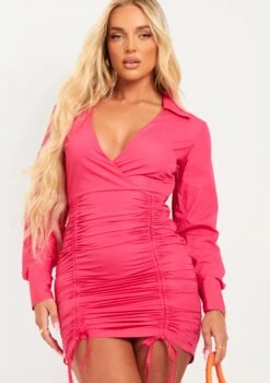Arianna Pink Cotton Poplin Ruched Mini Dress -LA Dress Sales Store me7256 15 07 2022 pmsoq jpg