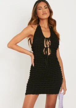 Danica Black Bubble Tie Front Mini Dress -LA Dress Sales Store me7280 15 07 2022 gutvu jpg 67e62329 e6df 4b5c a09c 9efd9ce8d203