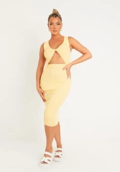 Safiyah Lemon Twist Cut Out Knitted Midi Dress