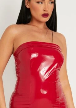 Ariya Red Vinyl Fold Over Bandeau Bodycon Mini Dress -LA Dress Sales Store me7340r 11 10 2022 6bsu9 jpg 97489d80 c321 4809 9703 3757e4b2832f