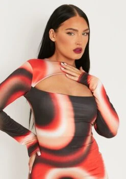 Maryse Red Printed Slinky Cut Out Long Sleeve Mini Dress -LA Dress Sales Store me7345 29 09 2022 trdoy jpg
