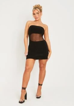 Ophelia Black Slinky Mesh Cut Out Bandeau Mini Dress -LA Dress Sales Store me7390 11 10 2022 ocppf jpg
