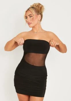 Ophelia Black Slinky Mesh Cut Out Bandeau Mini Dress