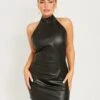 Libbie Black PU High Neck Mini Dress