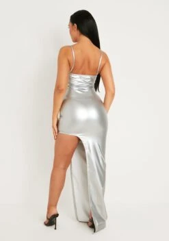 Mikayla Silver Leather Look Strappy Metallic Maxi Dress With Side Split -LA Dress Sales Store me7449 20 09 2022 4xzf6 jpg