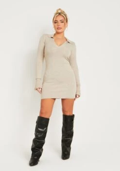 Aleena Stone Knitted Flare Cuff Collared Mini Dress -LA Dress Sales Store me7472 12 10 2022 qjvkm jpg f4b86c93 4f86 4a1f 9daf 3ea9ac3516dc