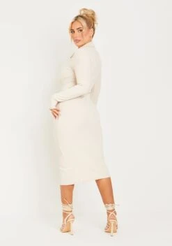 Rhianna Cream Crinkle Rib Long Sleeve Collared Midi Dress -LA Dress Sales Store me7493 11 10 2022 dt3vr jpg