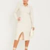 Rhianna Cream Crinkle Rib Long Sleeve Collared Midi Dress -LA Dress Sales Store me7493 11 10 2022 wzlpi jpg