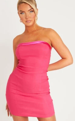 Lorena Hot Pink Satin Trim Bandeau Mini Dress -LA Dress Sales Store pink dress 1