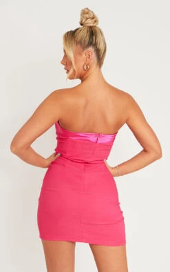 Lorena Hot Pink Satin Trim Bandeau Mini Dress -LA Dress Sales Store pink dress 3